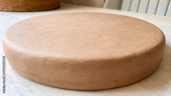 Obraz Round Terracotta Cake Stand or Platter on a Table clay ceramic Background
