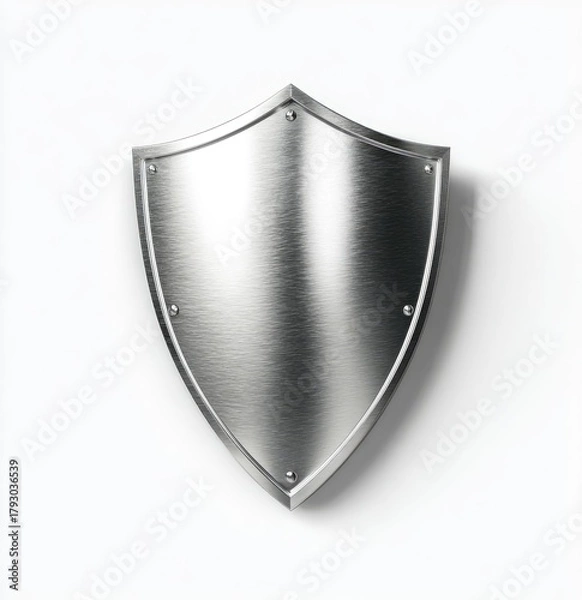 Fototapeta Shield silver, polished metal shield, riveted, centered, casts a shadow