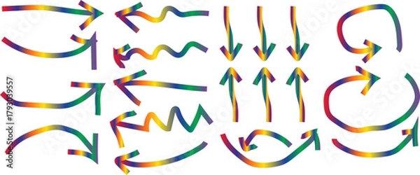 Obraz Rainbow Gradient Arrow Set – Colorful Curved, Wavy, Circular Direction Arrows Vector