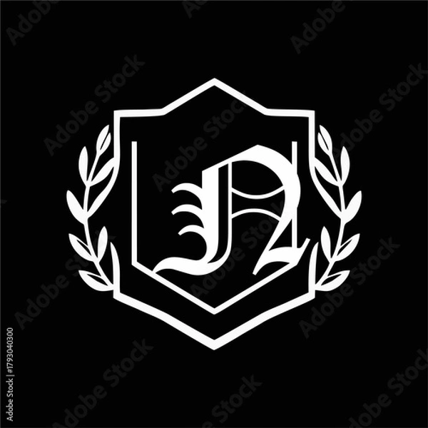 Fototapeta Minimalist Laurel Shield Emblem with Letter A-Z in Elegant Heraldic Design, Combining Royal Aesthetics, Classic Style, and Premium Brand Identity for Luxury and Exclusive Branding Use
