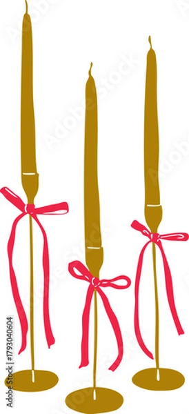 Obraz Minimalist Christmas candles line art illustration — elegant winter decor with taper candles and ribbon bows, simple Scandinavian holiday graphic, modern outline vector for seasonal design projects.
