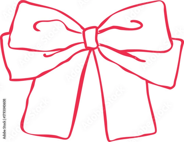 Obraz Minimalist Christmas ribbon bow line art illustration — elegant holiday decoration, simple Scandinavian winter graphic, modern outline vector for seasonal design projects.