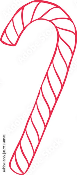 Obraz Minimalist candy cane line art illustration — classic Christmas sweet, simple Scandinavian holiday graphic, modern winter outline vector for seasonal design projects.