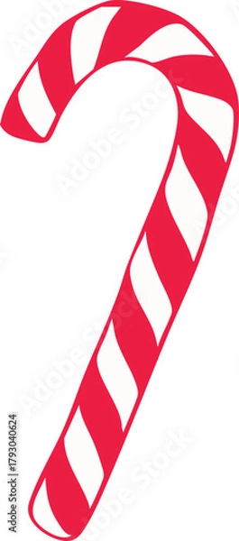 Obraz Minimalist candy cane line art illustration — classic Christmas sweet, simple Scandinavian holiday graphic, modern winter outline vector for seasonal design projects.
