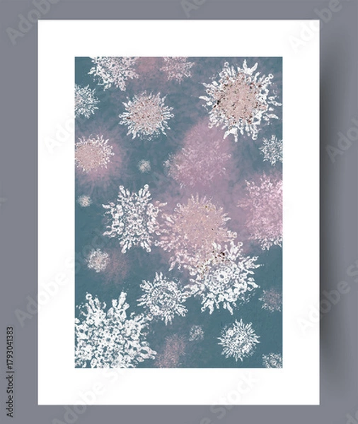 Obraz delicate frosty snowflake motifs on teal background with glitter effects and soft brush textures