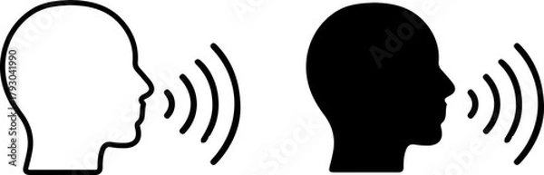 Fototapeta Speak symbol, voice icon linear and solid, human head with sound wave