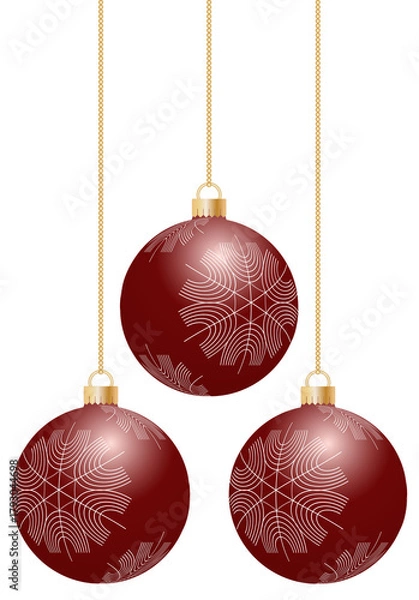 Fototapeta Dark red hanging balls for christmas design decoration with snowflakes