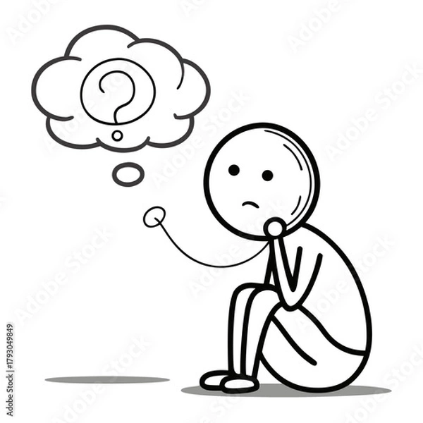 Fototapeta Stick figure thinking with a question mark