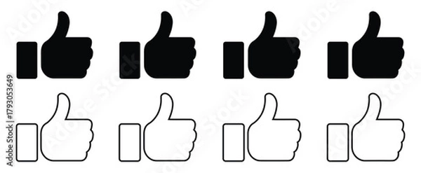 Obraz Collection of thumbs up icons for positive feedback, approval, and social media engagement,Thumbs up icon set. Thumb up line icons. Vector illustration