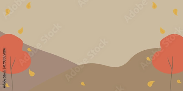 Fototapeta Autumn Landscape Background with Falling Leaves and Simple Trees