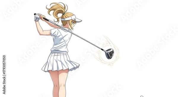 Fototapeta Blonde Golfer Swinging Club with Style.
