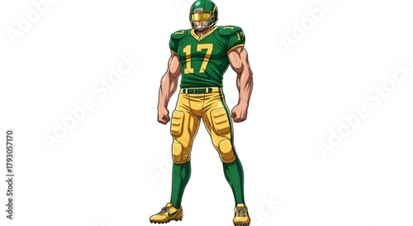 Fototapeta Cartoon Football Player in Green and Gold Uniform.