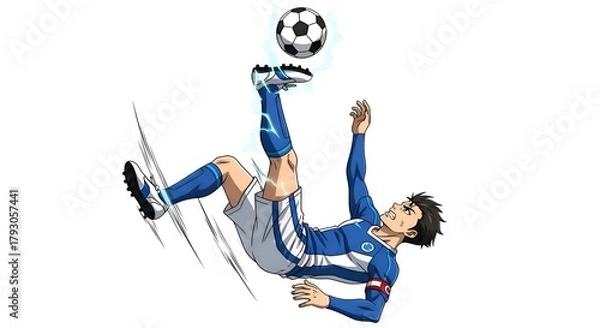 Fototapeta Dynamic Soccer Player Executing Bicycle Kick Illustration.