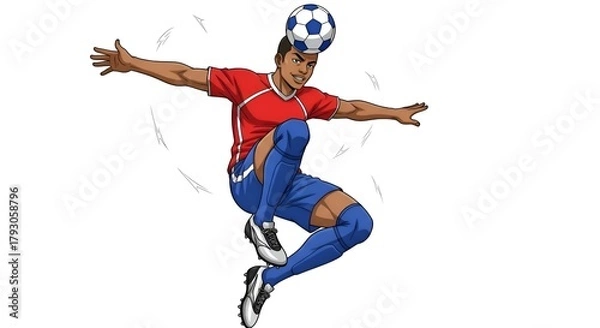Fototapeta Soccer Player Balancing Ball on Head Illustration.