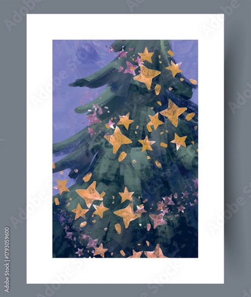 Obraz Rustic seasonal motif featuring pine branches and shimmering confetti