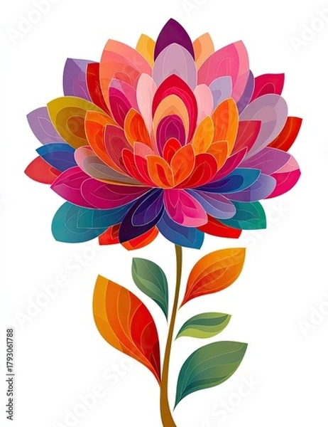Fototapeta Vivid, stylized flower blossom with layered petals on a slender stem