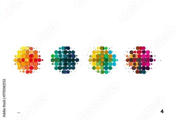 Fototapeta Four abstract circles composed of dots, each a different color scheme