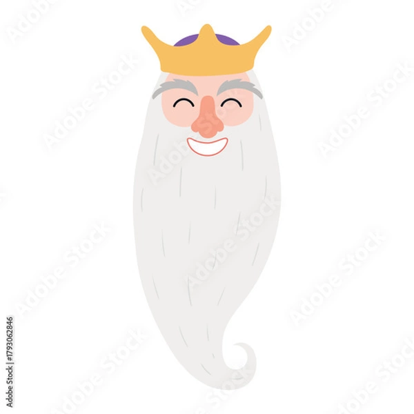 Fototapeta One of three kings, king Melchior face isolated on transparent background. Hand drawn flat vector illustration. Cartoon character. Epiphany Day, Christmas design element, clip art