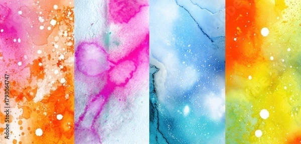 Fototapeta Vertical collage of abstract watercolor textures in vibrant colors, splatters