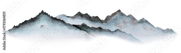 Fototapeta Watercolor illustration of panoramic view of the blue mountains, party design and winter wedding