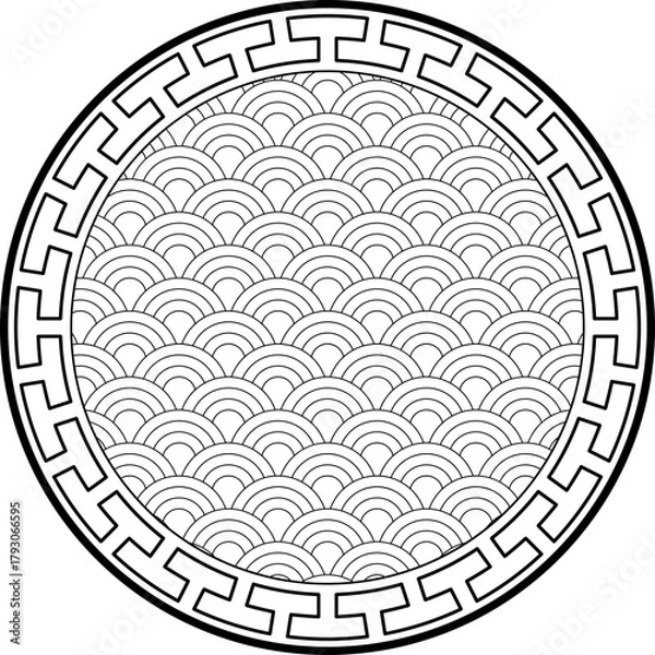 Obraz Chinese Oriental Geometric Circle Pattern Vector. Chinese Frame outline