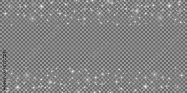 Obraz Winter sparkle overlay featuring glowing snow particles and white glitter lights, ideal for Christmas, New Year, and festive designs—transparent vector background for easy, elegant creative use.