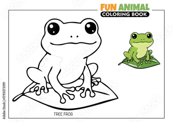 Fototapeta Tree Frog Coloring Book Page for Kids with a Full Color Reference