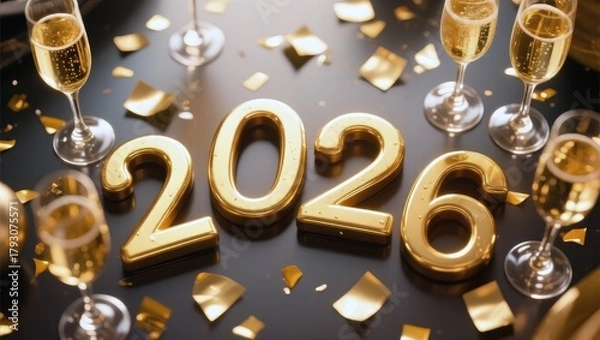 Fototapeta Gold number 2026 is written on a black background with a bunch of champa