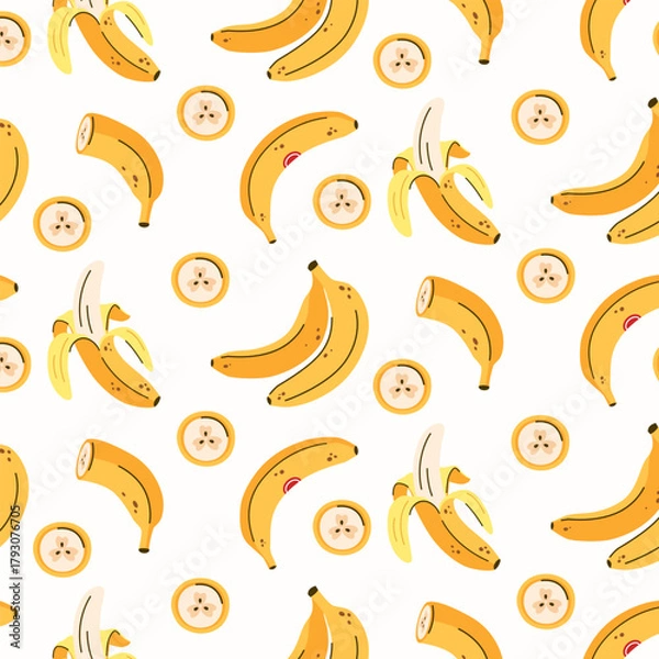 Obraz Vector seamless pattern of a yellow banana on a white background. Modern abstract design for paper, covers, and fabrics.