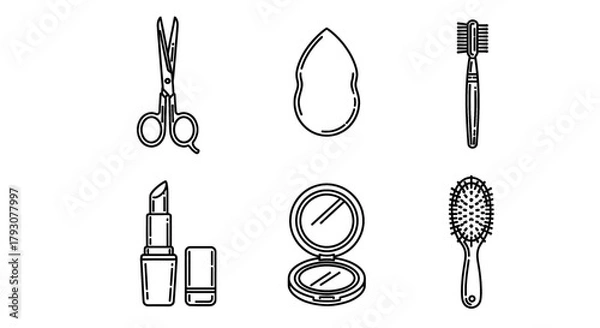 Obraz Essential beauty tools for makeup and hair care, neatly arranged for a clean aesthetic.