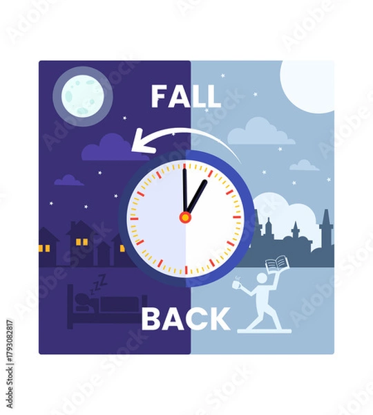 Fototapeta Fall Back,Daylight Saving Time Ends.transparent png illustration.