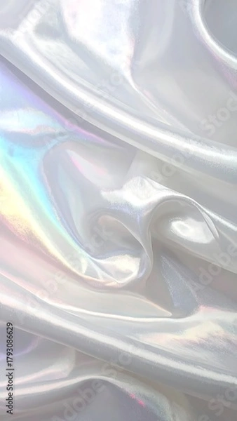 Fototapeta Iridescent fabric cascades with soft pastel rainbow light.
