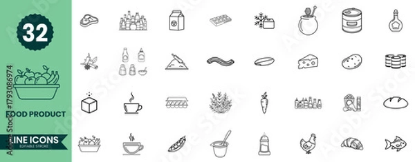 Obraz Food Product Line Icons Set. Outline Vector Icons for Ingredients and Grocery Items