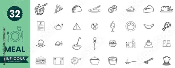 Obraz Meal Line Icons Set 32 Food and Dining Outline Vector Symbols