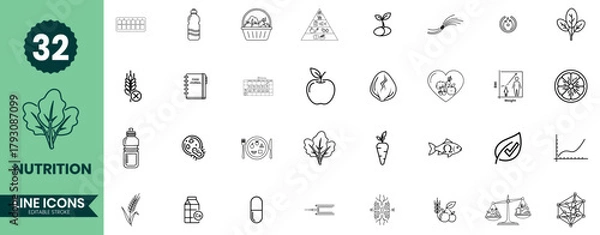 Obraz Nutrition Line Icons Set 32 Healthy Food and Diet Vector Symbols