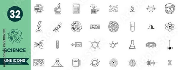 Obraz Science Line Icons Set 32 Laboratory and Research Vector Symbols