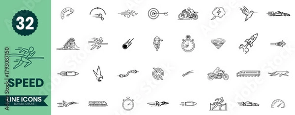 Obraz Speed Line Icons Set 32 Fast Motion and Velocity Vector Symbols