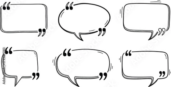 Fototapeta Sketch Style Speech Bubbles Collection Hand Drawn with Quotation Marks Set Isolated
