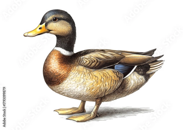 Obraz Duck, sketch. Vintage retro print, duck sketch ink pencil style drawing, linear drawing, engrave old school. Sketch artwork silhouette duck. Side view profile. Illustration