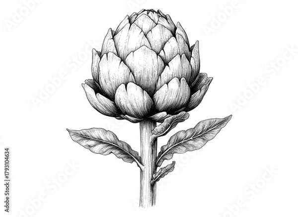 Obraz Artichoke, organic vegetable, sketch. Vintage retro print, artichoke food, botanic ink style drawing, linear drawing, engrave old school. Sketch artwork silhouette artichoke. Illustration
