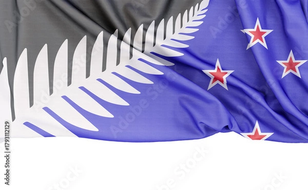 Fototapeta New Zealand Silver Fern Flag isolated on white background with copy space below. 3D rendering