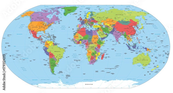 Obraz world map with all state and countries names