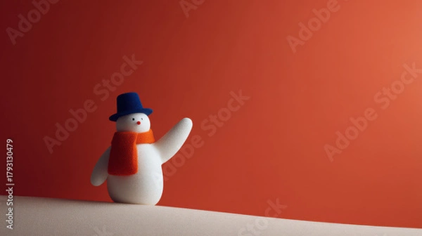 Fototapeta cheerful snowman waving its digital hand set against striking bright red background
