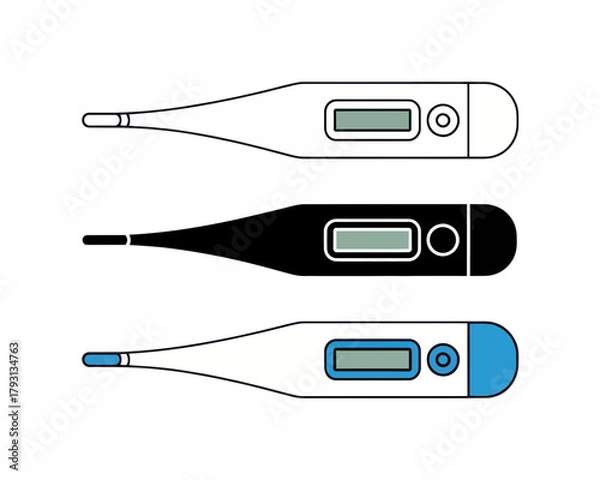 Fototapeta Digital thermometers medical equipment health checkup temperature measurement fever monitoring clinical device
