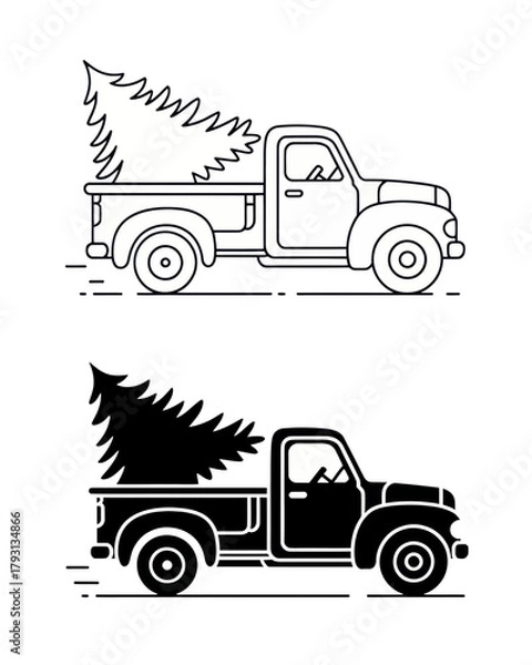 Fototapeta Christmas tree truck vector illustration holiday season design christmas truck tree silhouette holiday truck