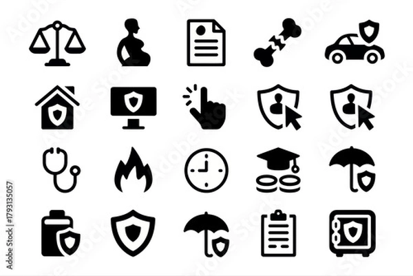 Fototapeta Insurance health protection safety security finance accident medical life care family home business icon set