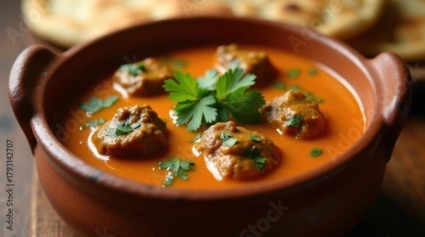 Obraz Delicious indian meatball curry with fresh parsley garnish