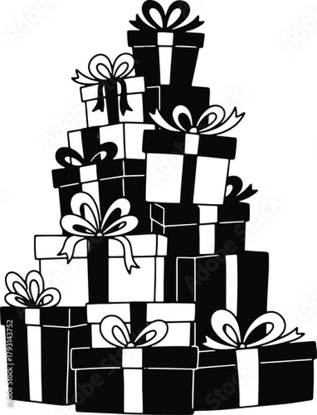 Fototapeta Stack of black and white gift boxes with decorative bows illustration