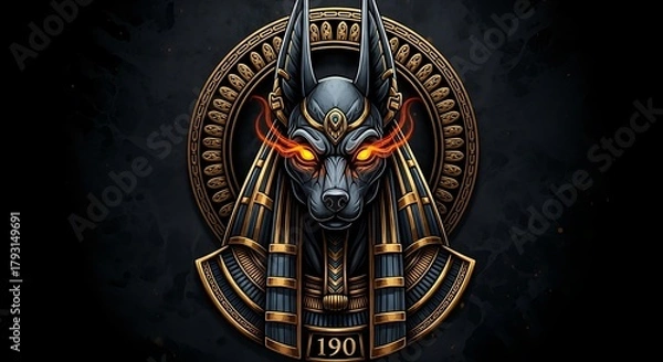 Fototapeta Anubis, the ancient Egyptian god of the afterlife, with glowing eyes.