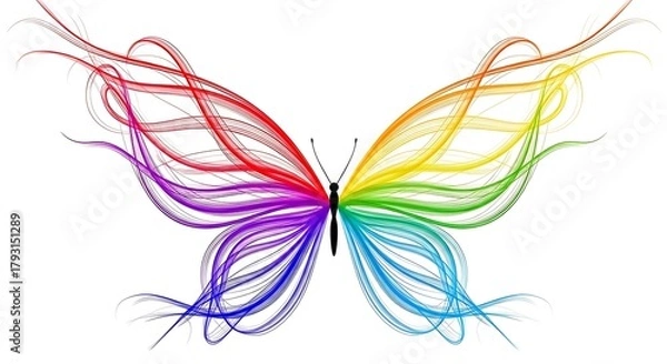 Fototapeta A colorful abstract butterfly illustration with flowing lines on a white background.
